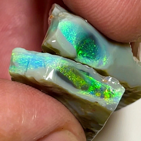 Lightning Ridge Rough Opal Big pair of Dark Base Seams 37cts Cutters  High Grade Bright Multifires in stunning bars 25x17x8mm & 23x16x6mm WAB59