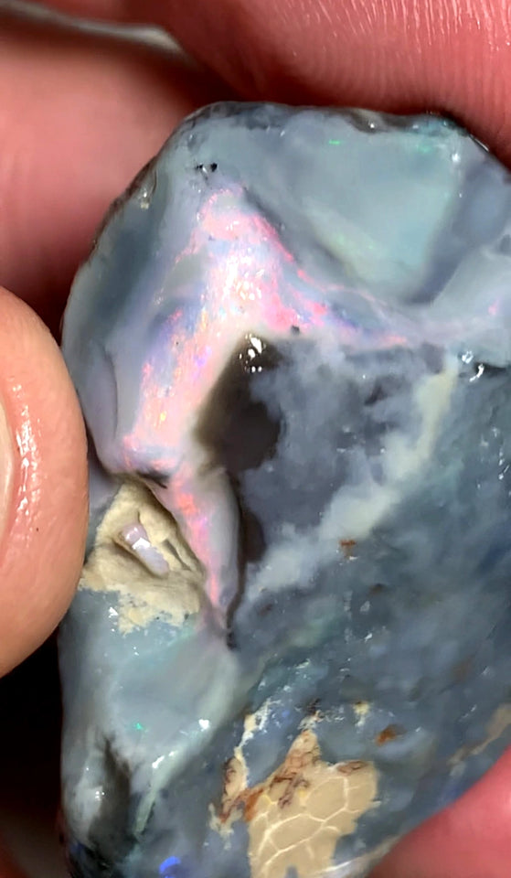 OPAL MONTH SPECIAL Lightning Ridge Huge Dark Rough Seam Opal Single 123cts Stunning Pink/Blue fires 45x30x20mm WSZ79