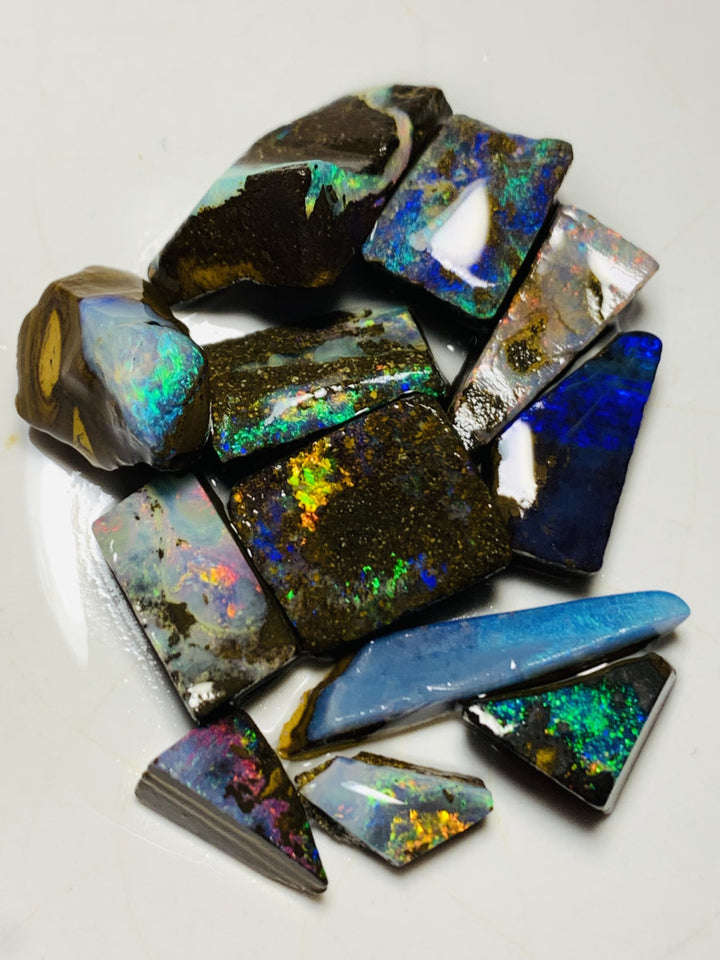 Australian Rough n Rubs Boulder Opal Parcel 69cts Winton Fields Lots Bright Lovely Multicolours to faces for cutters 15x12x3mm to 14x8x7mm WSU41