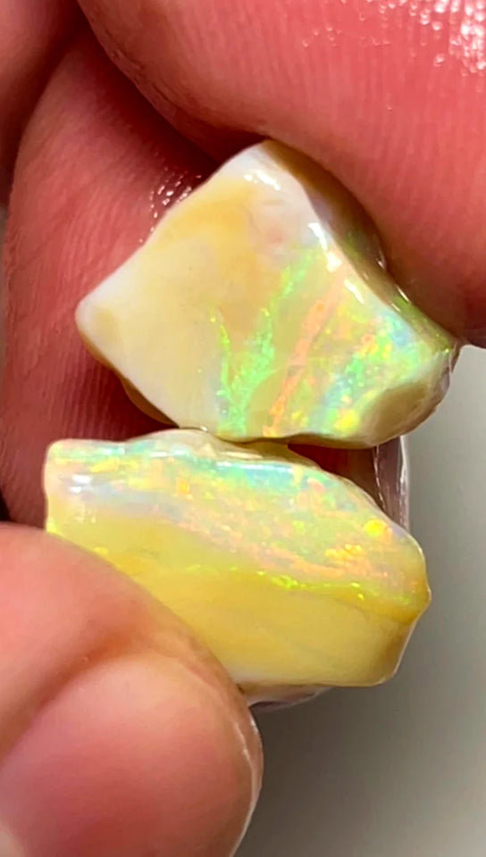 NEW YEARS DAY THNK U AUCTION4  L/Ridge Rough Opal 12.75cts Cutters Seam Bright gorgeous Yellow/Orange Dominant fires 15x9x7mm & 10x9x8mm SKU#0662