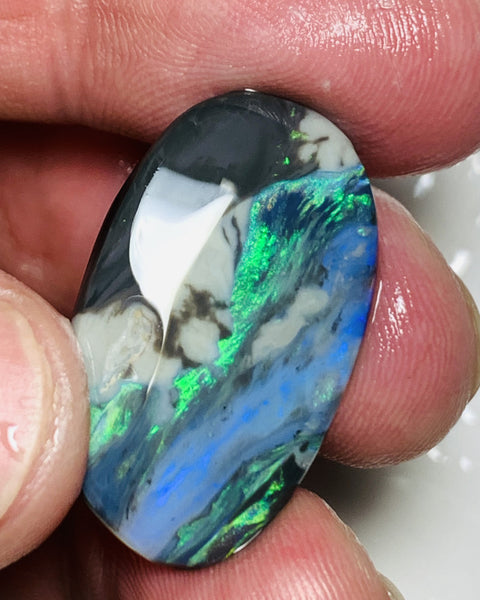 Lightning Ridge Rough / Rub Semi Black opal 21.4cts Mother Nature's Oil painting Picture stone with Bright multicolours 30x18x4mm WSU53