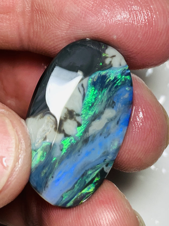 Lightning Ridge Rough / Rub Semi Black opal 21.4cts Mother Nature's Oil painting Picture stone with Bright multicolours 30x18x4mm WSU53