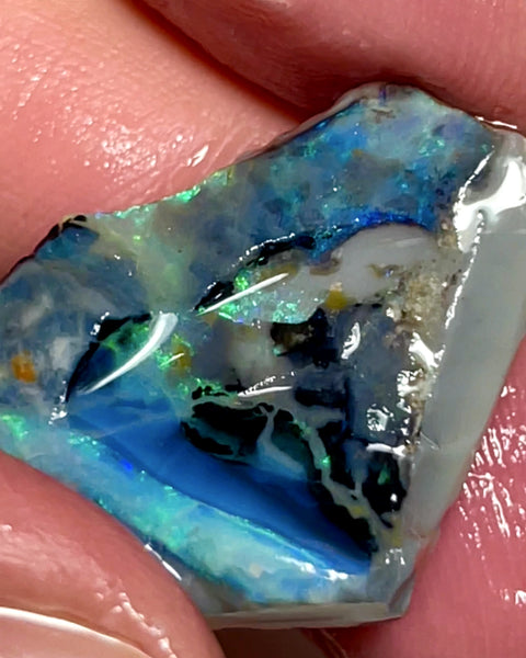 Lightning Ridge Rough Opal 22cts Stunning Dark Base Seam lots of Nice Bright Multi colour fires to Cut / carve & polish 28x16x6mm 1005