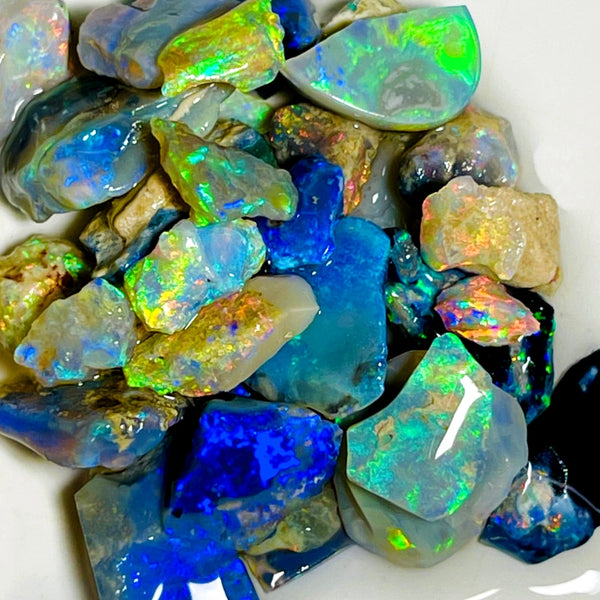 Lightning Ridge Rough n Rubs Opal Parcel 78cts Cutters Select Black Dark & Crystal Very bright & colourful material 15x14x5mm to 5x3x2mm WAC21