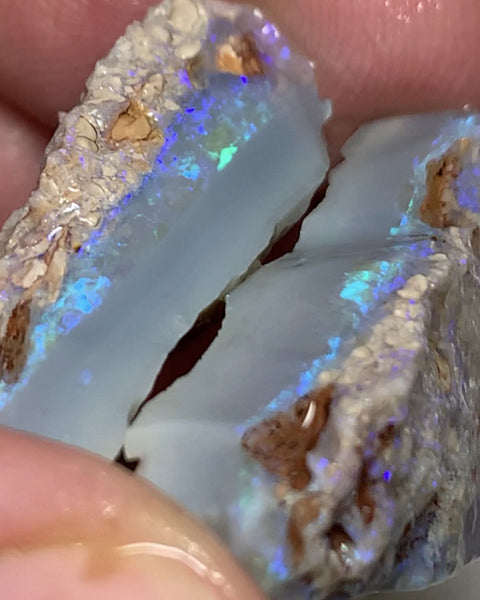 Lightning Ridge Rough Opal Semi Black 40cts Cutters Candy® Thick Seam split pair High Grade Stunning Bright Multifires in stunning bars 33x15x8mm & 30x12x10mm WST40