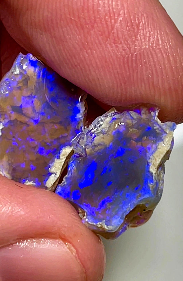 Lightning Ridge Rough Opal 18.5cts Stunning Dark Crystal Knobby Split with Deep bars with Vibrant Blues 18x10x9mm to 16x12x7mm WAD33