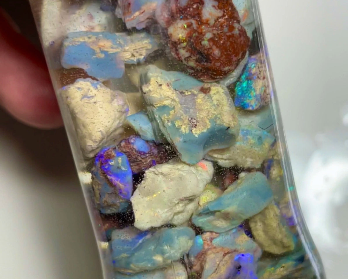 Lightning Ridge colourful knobby material to gamble 230cts 30x8x7 to 6x4x2mm NEW21