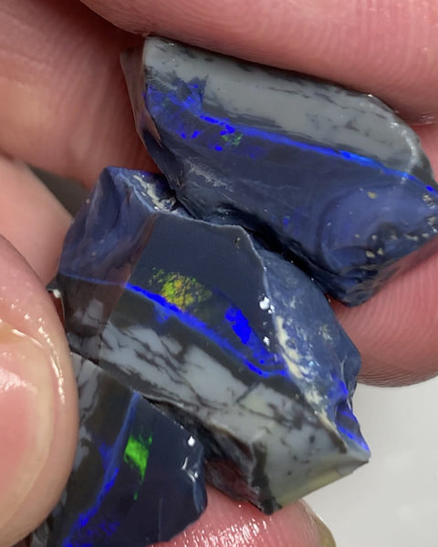 Lightning Ridge Rough Mulga® Black Opal Seam Split 37cts Exotic & Stunning Cutters Gorgeous Multifire bars 20x12x12mm to 12x12x8mm WST03