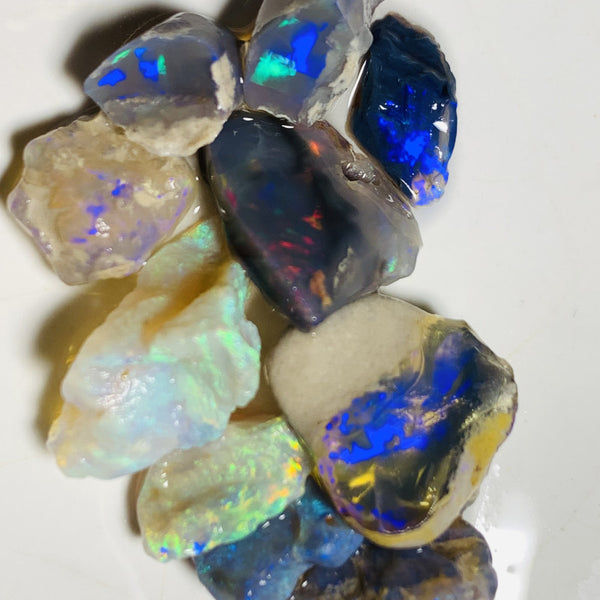 Lightning Ridge Rough Opal Parcel 37cts Black & Semi Black & Crystal High Grade Very Bright Lovely colourful material for cutters 18x8x7mm & 9x6x2mm WST14