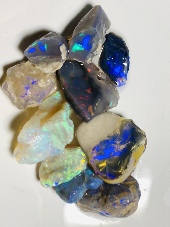 Lightning Ridge Rough Opal Parcel 37cts Black & Semi Black & Crystal High Grade Very Bright Lovely colourful material for cutters 18x8x7mm & 9x6x2mm WST14