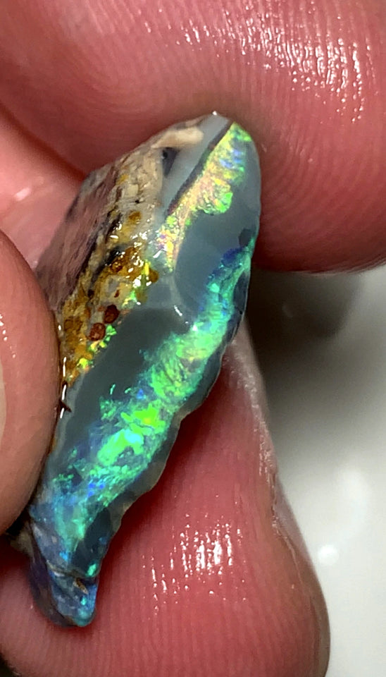 OPAL MONTH SPECIAL Lightning Ridge Rough Opal Dark Base 15cts Cutters Candy Exotic High Grade Bright Multifires in stunning bars 25x15x7mm WSZ59