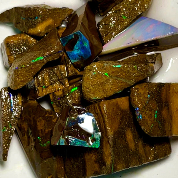 Queensland Boulder / Matrix opal 192cts rough Stunning Parcel Winton Very Bright & Colourful With Bars to expose & explore 25x16x11mm to 12x10x5mm BFC76