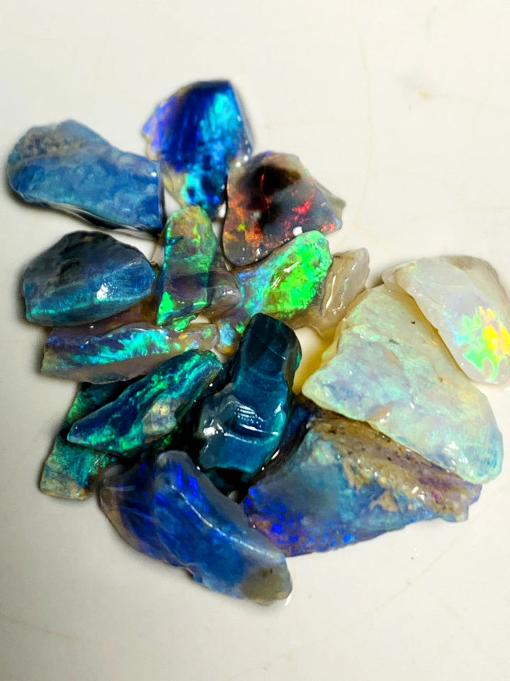 OPAL MONTH SPECIAL Lightning Ridge Little Rough Candy Opal Parcel 25cts Black Dark & Crystal Bright Stunning colourful material to cut 12x7x5mm to 5x4x3mm WSZ94