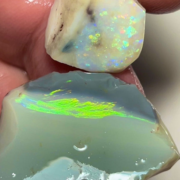 Lightning Ridge Rough / Rub Seam opal Big Sized Miners Bench® 44cts Bright M Fires 28x26x7 & 17x16x8 mm NSA013