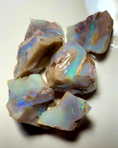 Lightning Ridge Rough Dark Base Huge Chunks of seam Opal Parcel 295cts Lots of Potential Showing nice colours & bars 33x28x25mm to 28x20x13mm WAC11