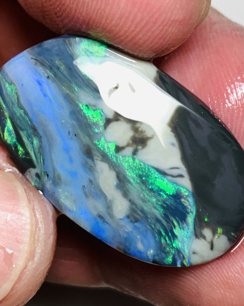 Lightning Ridge Rough / Rub Semi Black opal 21.4cts Mother Nature's Oil painting Picture stone with Bright multicolours 30x18x4mm WSU53