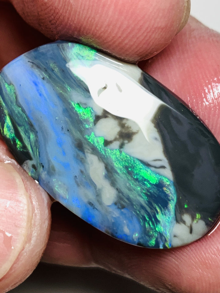 Lightning Ridge Rough / Rub Semi Black opal 21.4cts Mother Nature's Oil painting Picture stone with Bright multicolours 30x18x4mm WSU53