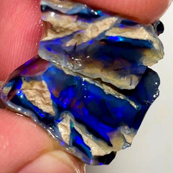 Lightning Ridge Rough Opal 24cts Stunning Black Crystal Knobby Split with Nice bars with Vibrant Blues 17x15x11 & 18x11x8mm WAE58