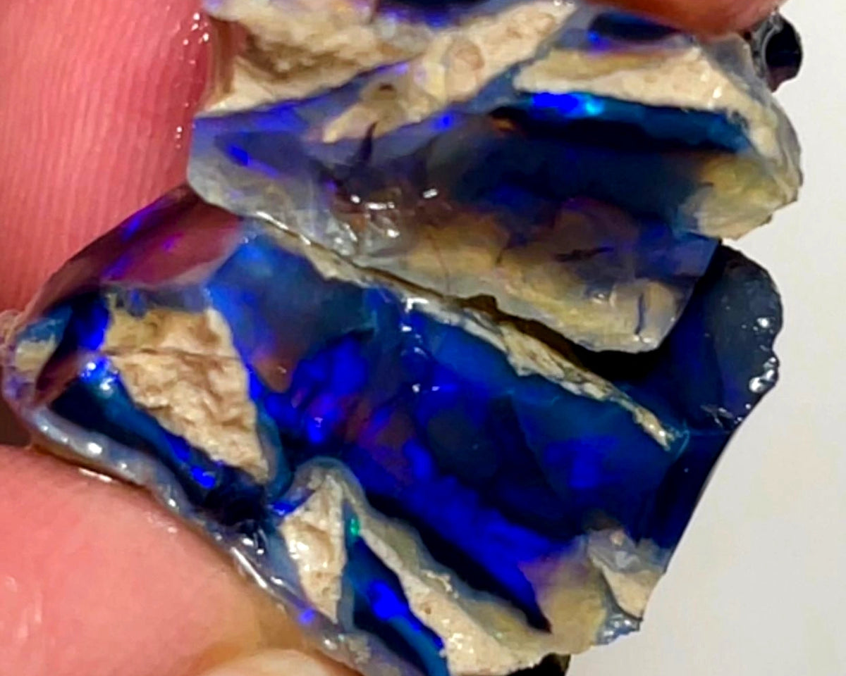 Lightning Ridge Rough Opal 24cts Stunning Black Crystal Knobby Split with Nice bars with Vibrant Blues 17x15x11 & 18x11x8mm WAE58