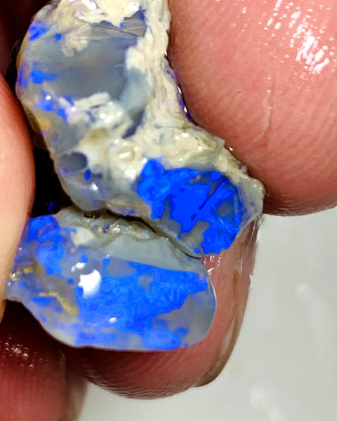 OPAL MONTH SPECIAL Lightning Ridge Rough Pair Dark Seam opals 26cts Stunning Bright Blues 22x17x9mm & 15x13x4mm WSZ55