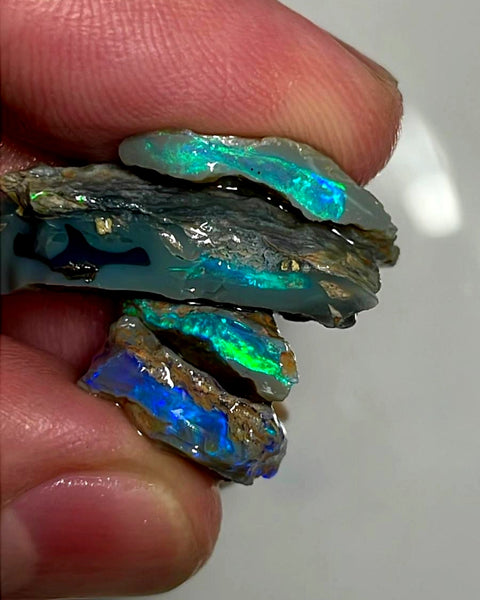 Lightning Ridge Rough Opal 24cts Stunning Stack of Black & Dark base Seams to cut Gorgeous Bright Multicolours 24x11x7mm to 13x11x4mm WAE35