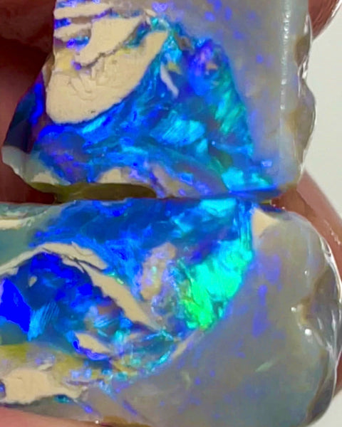 Lightning Ridge Dark Crystal knobby opal rough rub split 37.00cts Amazing Exotic Bright Greens & Blues to cut 22x13x11 & 17x12x10mm  NSW095