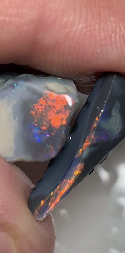 Lightning Ridge Black & Dark Opal Rubs High Grade 19cts bright & Reds & multi colour fires 24x12x10mm & 20x8x5mm WSQ85