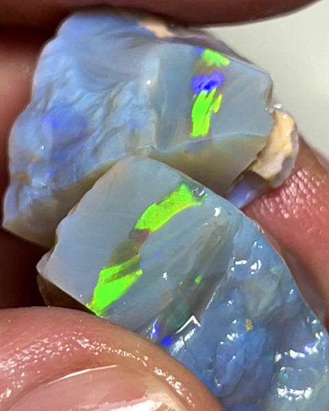 Lightning Ridge 45cts Big Bright & gorgeous Seam Opal rough to cut Bright Green Gold Orange multifires 20x18x12 & 20x11x11mm 1120