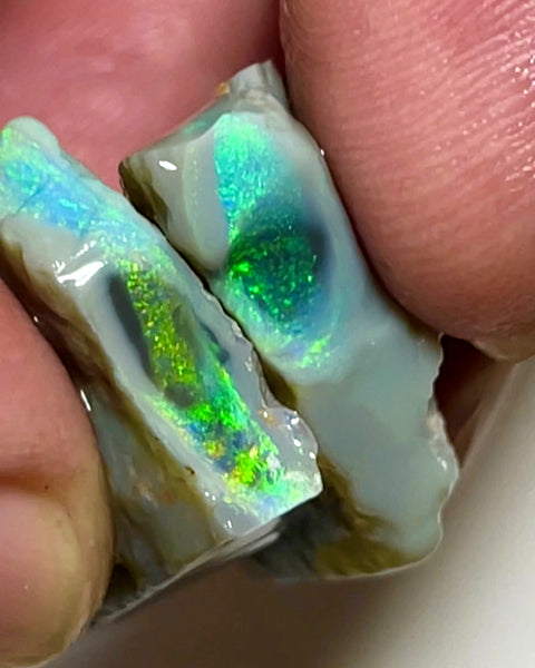 Lightning Ridge Rough Opal Big pair of Dark Base Seams 37cts Cutters  High Grade Bright Multifires in stunning bars 25x17x8mm & 23x16x6mm WAB59