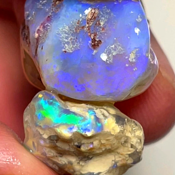 Lightning Ridge 34cts Big Bright knobby Opal rough pair lots of fires showing 22x17x10 & 19x15x9 mm 1128