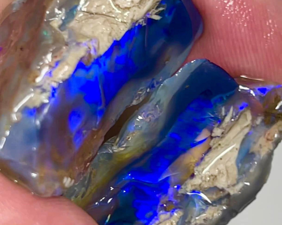 Lightning Ridge Rough Opal 80cts Huge Stunning Dark Crystal Knobby Split with Blues 30x20x15mm & 30x13x10mm MFB34