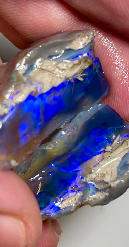 Lightning Ridge Rough Opal 80cts Huge Stunning Dark Crystal Knobby Split with Blues 30x20x15mm & 30x13x10mm MFB34