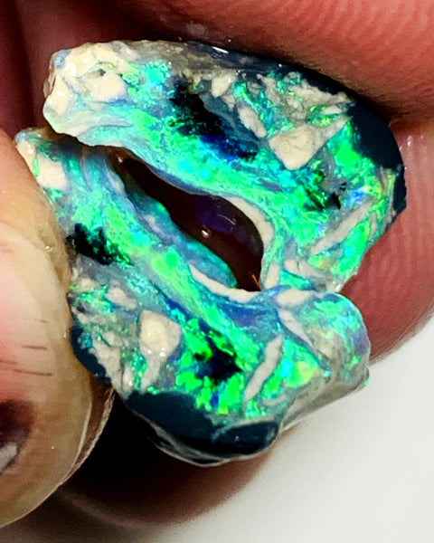 OPAL MONTH SPECIAL Lightning Ridge Rough Opal Black N1 Base Knobby Split 11cts Cutters Candy Exotic High Grade Super Bright Neon Green dominant fires 17x12x7mm & 15x7x7mm WSZ78