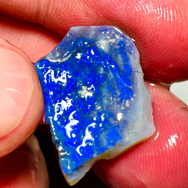 Lightning Ridge Opal Dark Base Seam Rough 9.5cts Gorgeous blues fires to cut 21x17x3mm WAD56