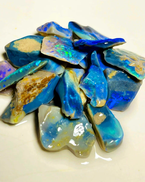 Lightning Ridge Rough Dark Seams Opal Parcel 98cts Lots of Potential & Cutters Lots Bright Multicolours & bars 20x19x7mm to 14x6x5mm WAB94