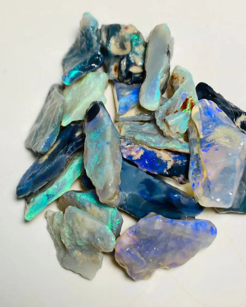 OPAL MONTH SPECIAL Lightning Ridge Rough Dark Seams Opal Parcel 80cts Lots of Potential & Cutters Lots Bright colours & bars 25x10x7mm to 13x8x4mm WSY89