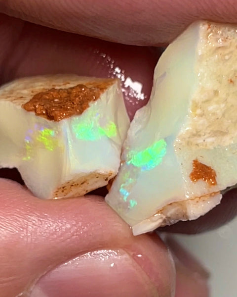 Coober Pedy Opal Rough Light base  Seams 28cts Yellow dominant Bright Multicolours  24x15x6mm to 20x12x7mm NSW014