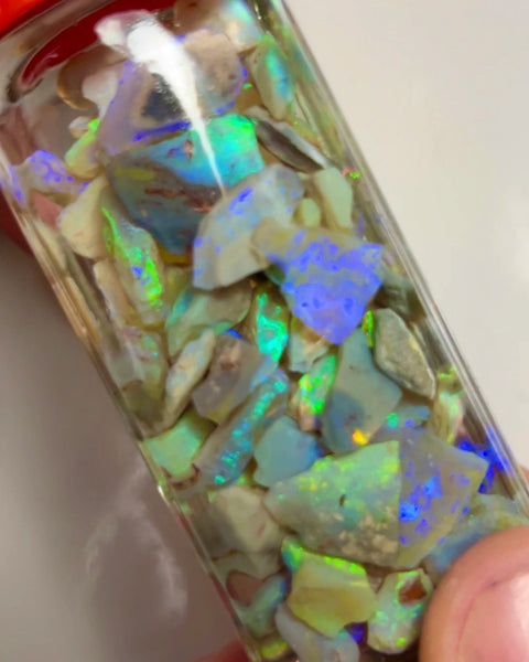 Lightning Ridge Opal Rough n Rub Parcel Dark & Crystal 128cts Full of Bright Multifires 14x5x2mm to 4x2x2mm 1336