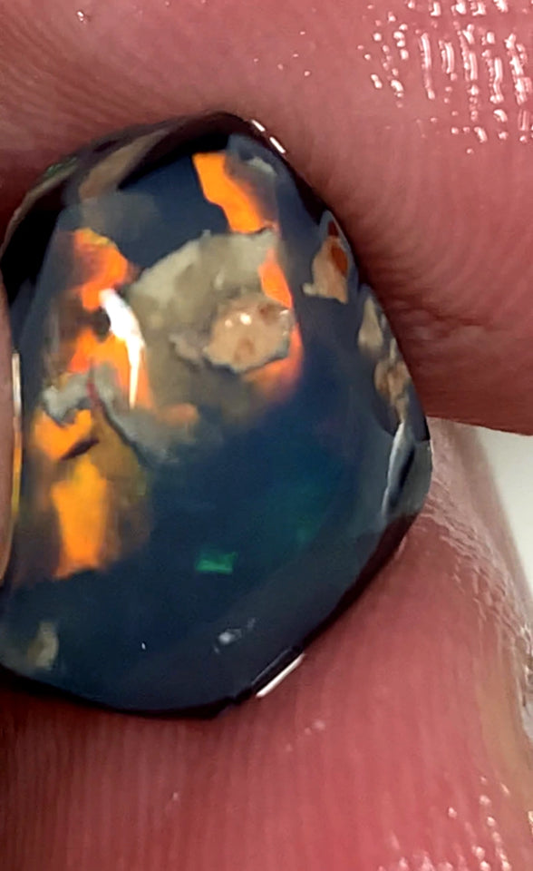 Lightning Ridge Rough / Rub Black knobby opal Miners Bench®  3.75cts Exotic Super Bright Vibrant & Vivid Reds/Oranges/Greens 14x12x3mm WAB65