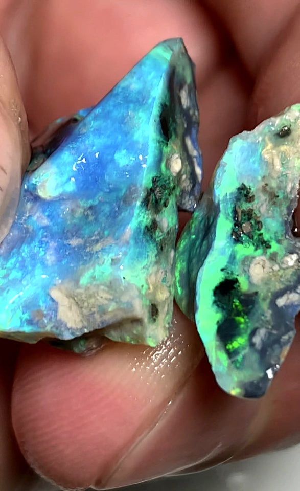 OPAL MONTH SPECIAL Lightning Ridge Rough Opal Black / Dark Base Knobby Split 20.5cts Cutters Candy Exotic High Grade Bright Multifires in stunning bars 20x15x8mm & 18x9x7mm WSZ77