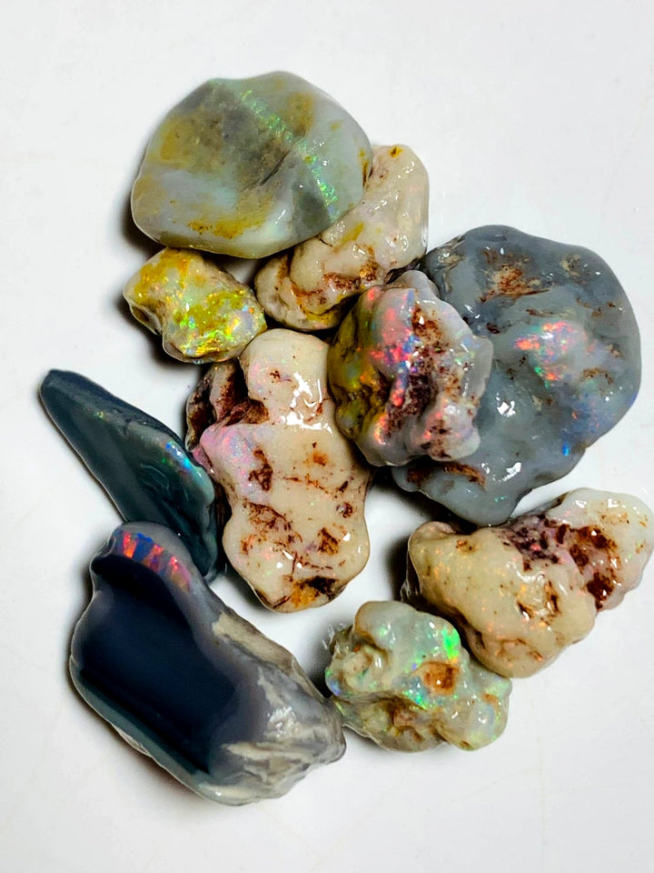 Lightning Ridge Rough Dark base Opal Parcel 38cts Nice Multicolour Knobby 21x15x8mm to 10x7x5mm WAA96