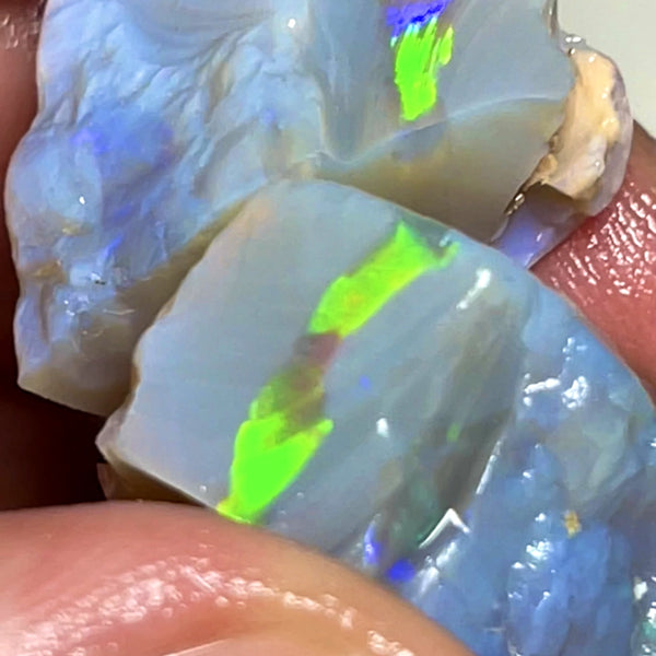 Lightning Ridge 45cts Big Bright & gorgeous Seam Opal rough to cut Bright Green Gold Orange multifires 20x18x12 & 20x11x11mm 1120