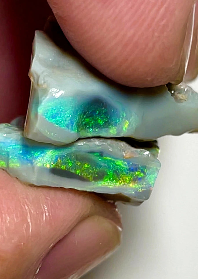 Lightning Ridge Rough Opal Big pair of Dark Base Seams 37cts Cutters  High Grade Bright Multifires in stunning bars 25x17x8mm & 23x16x6mm WAB59