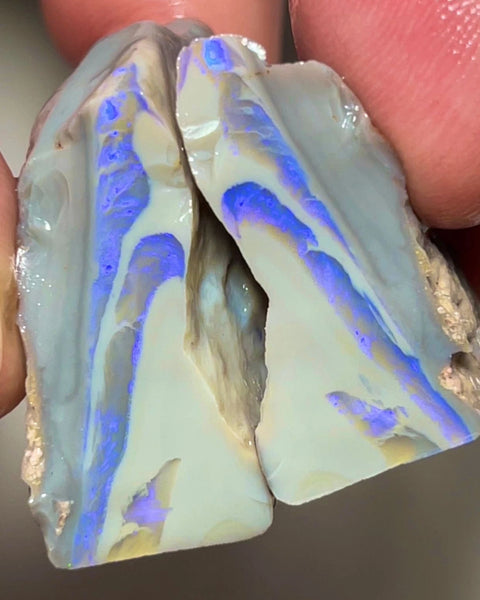 Big Chunkers Lightning Ridge Rough Opal 80cts Seams Grey base Gorgeous Blue fires in the bars  31x28x14mm to 32x21x10mm NSA006