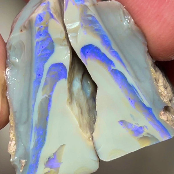 Big Chunkers Lightning Ridge Rough Opal 80cts Seams Grey base Gorgeous Blue fires in the bars  31x28x14mm to 32x21x10mm NSA006