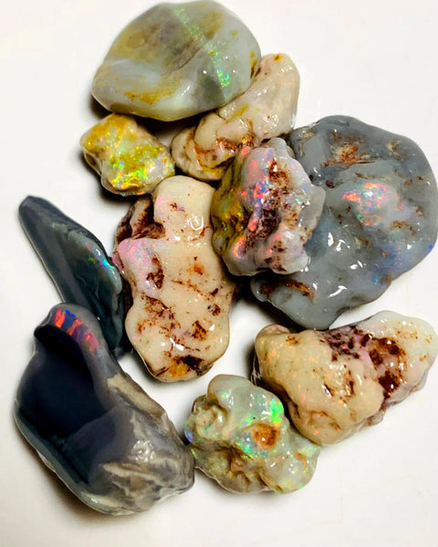 Lightning Ridge Rough Dark base Opal Parcel 38cts Nice Multicolour Knobby 21x15x8mm to 10x7x5mm WAA96