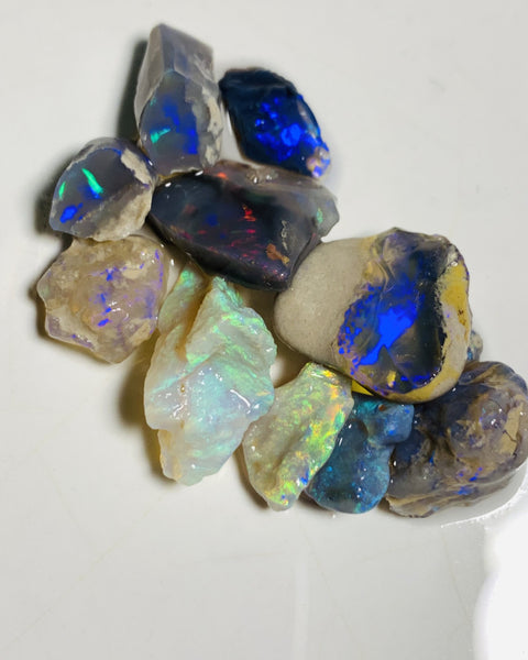 Lightning Ridge Rough Opal Parcel 37cts Black & Semi Black & Crystal High Grade Very Bright Lovely colourful material for cutters 18x8x7mm & 9x6x2mm WST14