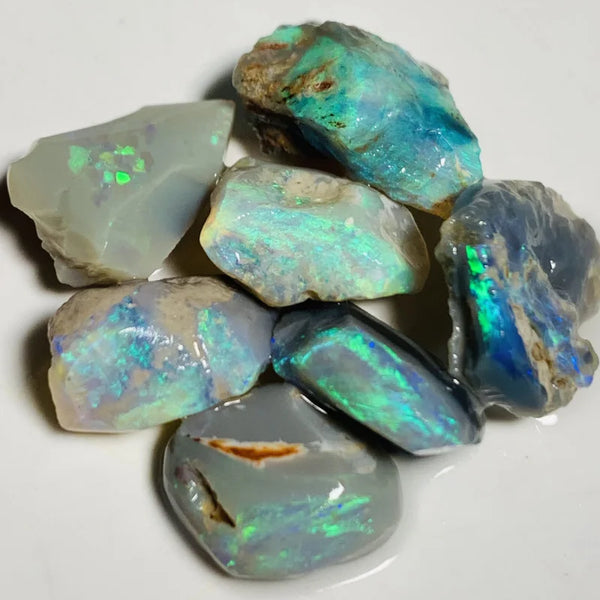 Lightning Ridge Opal Rubs n rough Parcel Dark bases from the Miners Bench® 31cts Stunning Bright Multifires to faces 15x8x6mm to 12x8x5mm WSY57