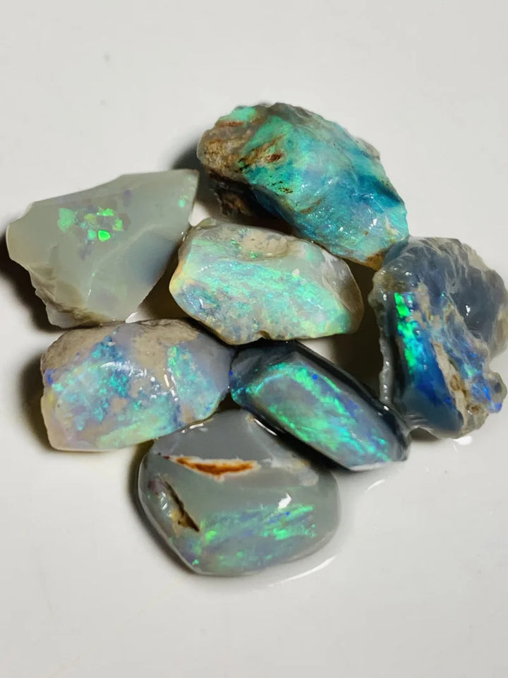 Lightning Ridge Opal Rubs n rough Parcel Dark bases from the Miners Bench® 31cts Stunning Bright Multifires to faces 15x8x6mm to 12x8x5mm WSY57