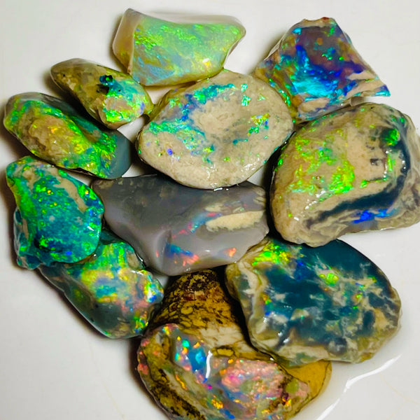 Lightning Ridge Stunning Gorgeous Bright Multi colour knobby material 41cts 15x12x4 to 8x8x5mm NEW15